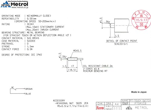 Metrol Ultra-Küçük Hassas Konumlandırma Anahtarı ile Cabtyre Kablo, M5 Dişli, NC Tipi, PT5M1CB