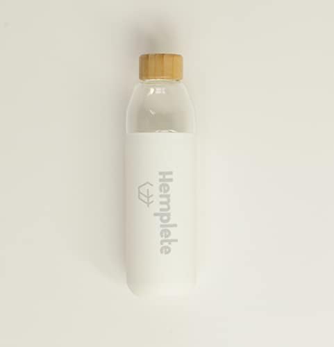 Hemplete BPA İçermeyen Cam Su Şişesi, 17 oz. Bambu kapak (Beyaz)