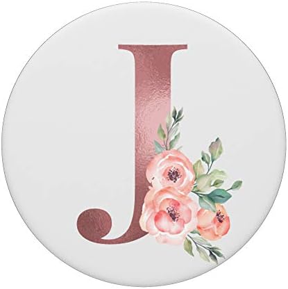 Monogram Mektup J Gül Pembe Çiçekler kızlar için Tasarım çiçek PopSockets PopGrip: Telefonlar ve Tabletler için Değiştirilebilir