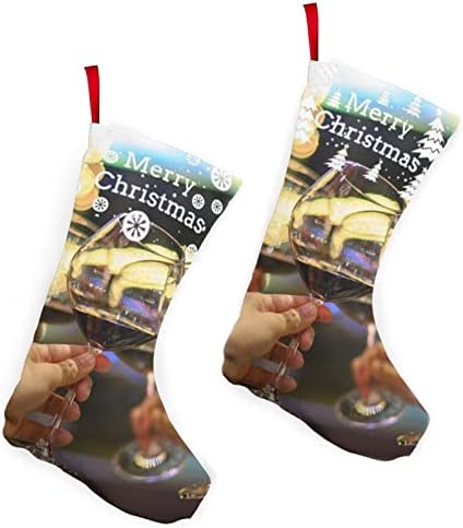 GLRTORE Kırmızı Şarap Bardakları Noel Çorapları 2 Paket 10 İnç, Noel Çorapları Noel Ağacı Şömine Asılı Çoraplar Noel Şeker