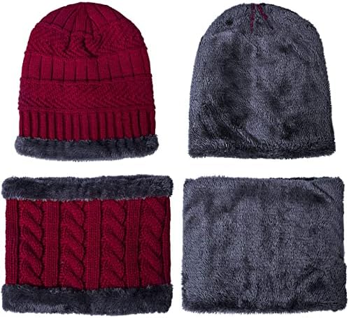 Kış bere şapka eşarp Set kalın sıcak hımbıl Beanies şapka örgü kafatası kap boyun ısıtıcı erkekler kadınlar için