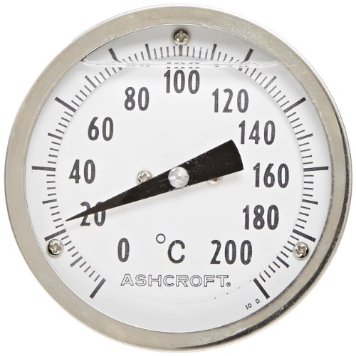 Ashcroft EL Serisi Bimetal Termometre, 3 Kadran Ölçüsü, 1/2 NPT Arka Gövde Bağlantısı, 2-1 / 2 Gövde Uzunluğu, 0°F-200°F Sıcaklık