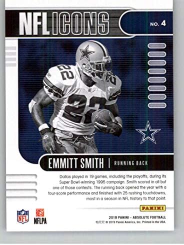 2019 Mutlak NFL Simgeleri Futbol 4 Emmitt Smith Dallas Cowboys Resmi NFL Ticaret Kartı Panini Amerika'dan Ham (NM veya Daha