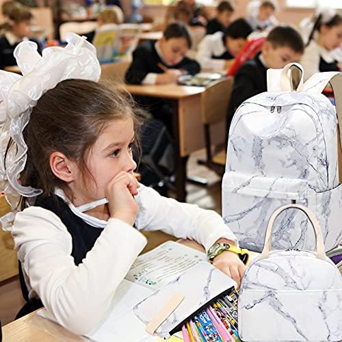 Bookbag Okul Sırt Çantası Kızlar Sevimli Schoolbag 15 inç Laptop için Mermer sırt çantası seti
