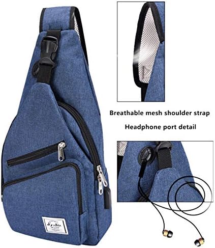 Tek kollu çanta Erkekler için Crossbody Omuz Göğüs Çanta Naylon Seyahat Spor Spor Yürüyüş için USB Şarj Portu ile