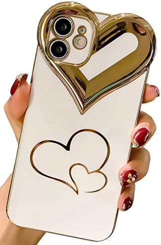 JEUTİEN Sevimli 3D Aşk Kalp iPhone 12 Kılıf, Glitter Sparkle Altın Kaplama Kapak Kadın Kızlar için, ince Yumuşak Esnek Parlak