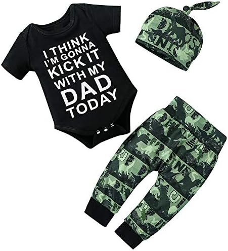 Yenidoğan Bebek Erkek 3 adet Kıyafet Kısa Kollu Mektuplar Romper Bodysuit Baskı Pantolon ve Şapka Giysi Set