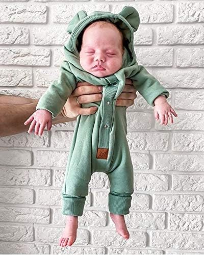GOOCHEER Yenidoğan Bebek Bebek Kız Erkek Güz Kıyafetler Pamuk Ayı Kulaklar Kapşonlu Uzun Kollu Romper Tulum Bodysuit Pijama