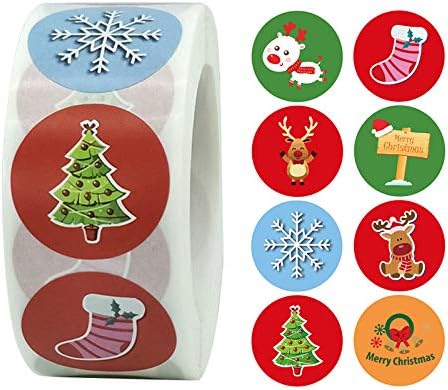Merry Christmas Etiketler Etiketler Rulo Yuvarlak Noel Etiketler 500 Yapıştırıcı Noel Dekoratif Zarf Mühürler Çıkartmalar Kartları