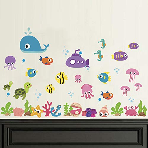Wallpark Sualtı Okyanus Yaratık Duvar Sticker Balık Denizanası Balina Yunus Çıkarılabilir Duvar Çıkartması, Çocuk Çocuk Bebek