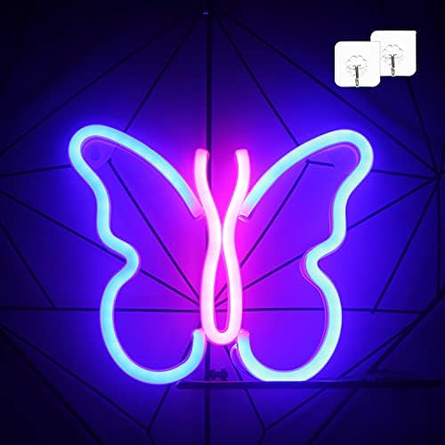 Kelebek Neon Işaretleri Pembe Mavi kelebek Neon ışıkları Pil veya USB Powered gece ışık duvar Dekor Çocuk Odası Yatak odası