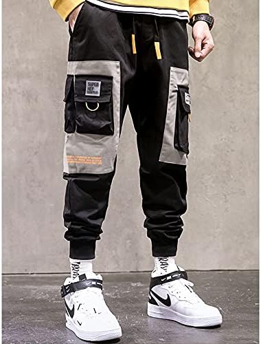 Erkek Streetwear Aktif Elastik Bel Patchwork Baggy Kargo Jogger pantolon ile Çok Cepler