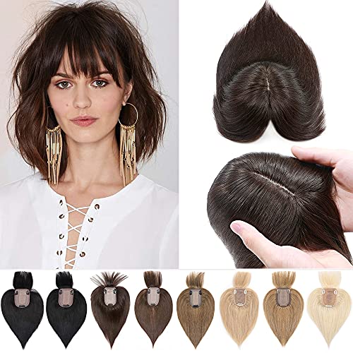 SEK 100 % Remy İnsan Saç Toppers Kadınlar için Patlama ile Ipek Taban Klip Taç Topper Wiglets Hairpieces İnceltme için Saç