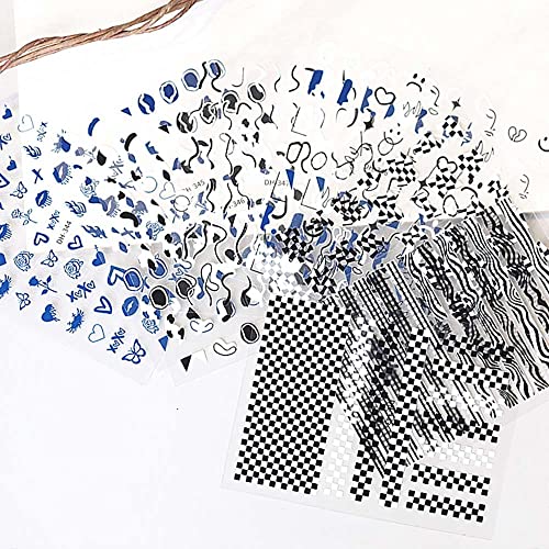 Retro Transferi Folyo Siyah Beyaz Dama Kendinden Yapışkanlı Manikür DIY Nail Art Nail Art Dekorasyon 3D Tırnak Sticker Dama