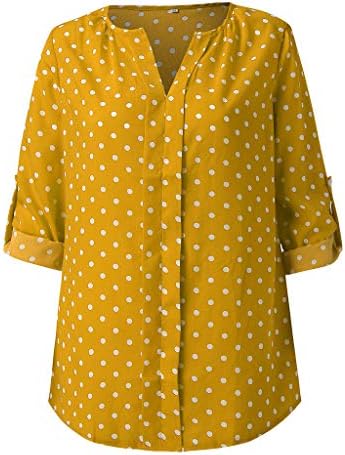 3/4 Kollu Bluzlar Kadınlar için Şık Polka Dot Tops Bayanlar Rahat Ofis Işleri V Boyun T-Shirt Moda Artı Boyutu Tees