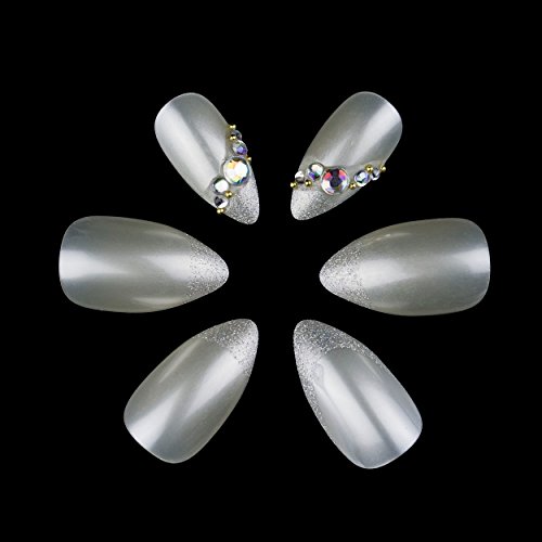 ArtPlus 24 pcs x 2 (2-Paketi) elmas takma tırnak kiti Stilleto Gelin gümüş sim ile Kristal Tam Kapak ile Tutkal Yanlış Çivi
