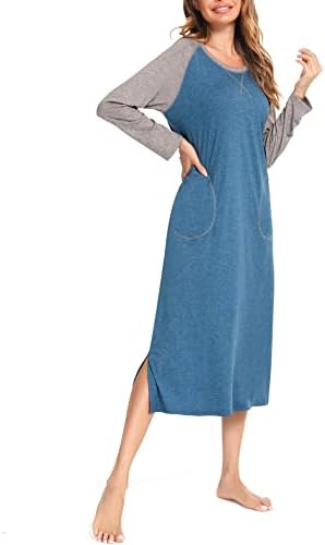 LOLLO VITA Uzun Gecelikler Kadınlar için Tam Boy Uyku Elbise Loungewear Yumuşak Gecelikler Pijama ile Cepler