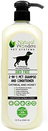 Pet Shampoo & Conditioner, Shed Free 2-in-1, Yulaf ezmesi ve Bal, Organik, Hipoalerjenik, Vegan, Doğal Ekstrakt, Sağlıklı Ciltler