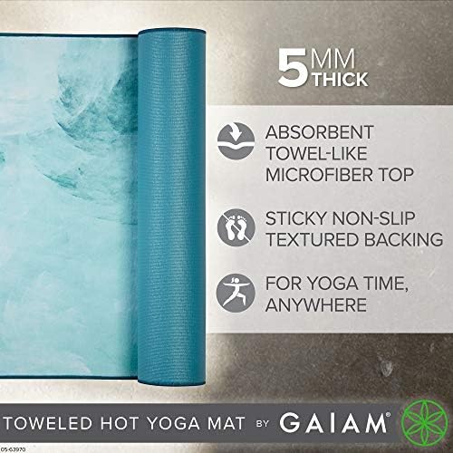 Gaiam Yoga Mat-Sıcak Yoga Havlu Mat, Mositure-Esneklik Mikrofiber Sonkat & Yoga Mat Destek, Seafoam, 68 L x 26 W x 5mm Kalın