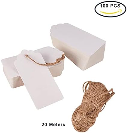 F Fityle 100 Paket Kraft Kağıt Hediye Etiketleri ile 100 Adet Doğal Jüt Dizeleri Süslemeleri için Sanat ve El Sanatları-4.5