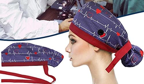 Düğmeli 2 Paket Ayarlanabilir Çalışma Kapağı, Şerit Kravatlı Çalışma Şapkaları ve Ter Bandı Elastik Bandaj Kravat Geri Şapkalar
