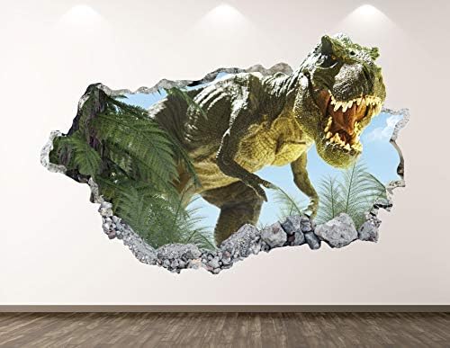 Batı Dağ T-Rex Dinozor Duvar Çıkartması Sanat Dekor 3D Jungle Smashed Sticker Poster Çocuk Odası Duvar Özel Hediye BL175 (70