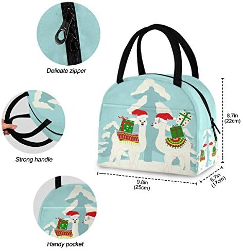ALAZA Noel Tatili ile Sevimli Llamas Öğle Yemeği Çantası Tote Yalıtımlı Soğutucu Çanta Kullanımlık Öğle Yemeği Kutusu Konteyner