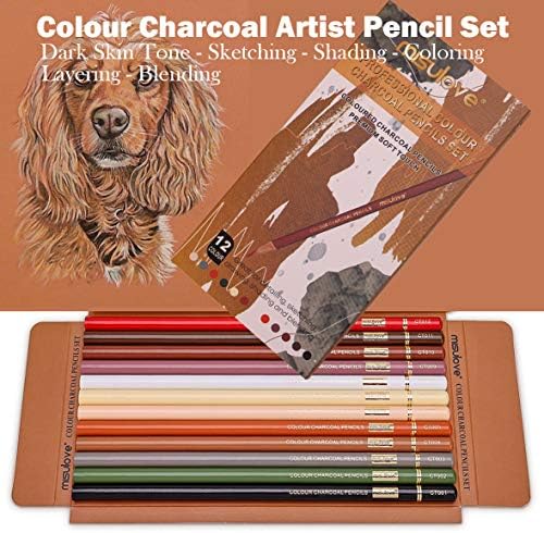 MİSULOVE Kömür Kalemler Çizim Seti, 12 Renkler Profesyonel Yumuşak Pastel Kalemler, Cilt Tonu Renkli Kalemler Eskiz için, Çizim,