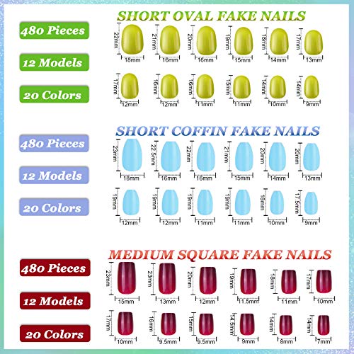 1080 Parça 45 Takım üzerinde Kısa Oval Basın Yanlış Nails İpuçları Parlak Renk Orta Kare Sahte Çivi Yapay Kısa Tabut Sanat