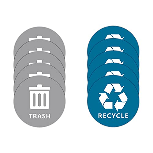 Çöp Tenekesi için geri dönüşüm Etiketi (10 Paket Mavi ve Gri) 3in x 3in Yuvarlak Logo İşareti Çıkartma Etiketleri Kendinden