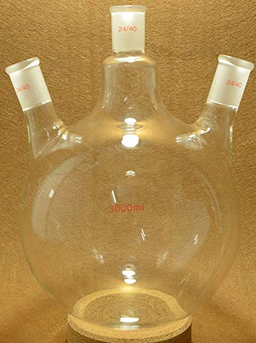 NANSHIN lab Cam, Yuvarlak tabanlı bir şişeye, 3000 ML, 24/40, Üç Boyun, 3 Boyun, 2L, Lab Flask 24/40