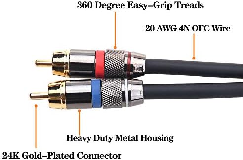 TISINO RCA 1/4 Kablo, çeyrek inç TRS RCA (1/4 Stereo 2 RCA) Ses Y Splitter Kablo Ekleme Kablosu-10 feet / 3 Metre