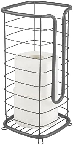 mDesign Dekoratif Metal Serbest Duran Tuvalet Kağıdı Tutacağı, 3 Rulo Tuvalet Kağıdı için Depolamalı Stand-Banyo / Toz Odası