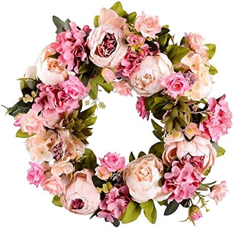 YYDFPIIA yapay çiçek Çelenk Şakayık Çelenk 16 inç Kapı Çelenk Bahar Çelenk Yuvarlak Çelenk için Ön Kapı Düğün Ev Dekor