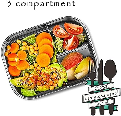 Paslanmaz Çelik Bento yemek kabı 47 oz/1400 ml Premium yemek kabı Çocuklar Yetişkinler için 3 bölmeli Sabit Bölünmüş Plastik
