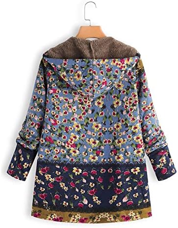 Bayan kış sıcak kalın peluş ceket ceket çiçek baskı Kapşonlu Vintage palto