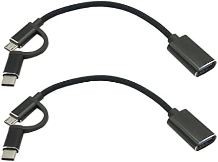 MMNNE 2 Paket 2 in 1 Örgü mikro USB ve Tip C Erkek USB 2.0 Dişi Dönüştürücü On-The-Go (OTG) Adaptör Kablosu (Siyah),Alüminyum