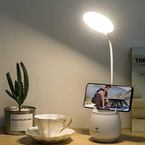 Ev Ofis için masa lambaları, Kalemlik telefon tutucu ile LED masa lambası, 3 renk ışık modu, Öğrenciler çocuklar için Göz Bakımı