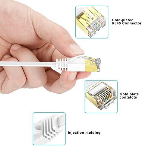 Ercielook Ethernet Kablosu 200 ft Yüksek Hızlı, Rj45 konnektörlü Cat 6 Düz İnternet Kablosu, Klipsli ve Askılı Uzun LAN Kablosu-Beyaz