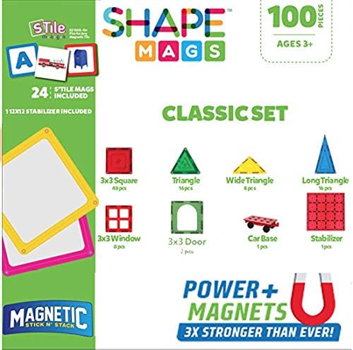 Shapemags 100 Parça Set 100 Adet Mıknatıs Yapı Karoları Manyetik Bloklar - Klasik Sabitleyici Plaka ile Set, araba Tabanı,