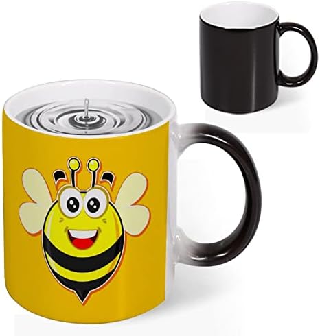 Sevimli arı ısı değiştirme kupa yenilik renk değiştirme seramik kahve ısıya duyarlı Fincan (11 Oz)