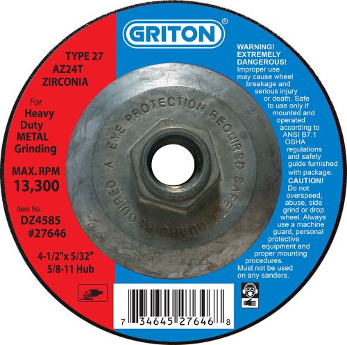 Griton DZ4585 Tip 27 Hub, Zirkonya/Alüminyum Oksit, 13300 RPM, 4.5 Çaplı Metallerde Kullanılan Ağır Hizmet Tipi Zirkonya Taşlama