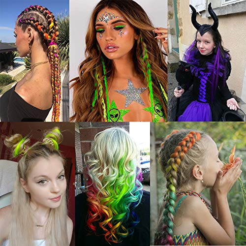 FESHFEN Renkli Saç Uzatma, 12 ADET Teal, mavi Postiş Kızlar için Prenses Parti Vurgulamak Renkli Düz saç ekleme Klip Kostümleri