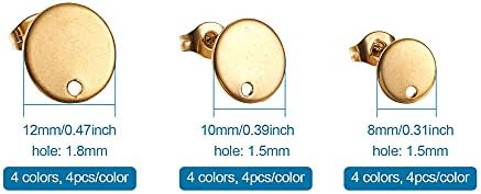 48 pcs 304 Paslanmaz çelik düğme küpe Bulguları ile Döngü 4 Renk Düz Yuvarlak Kulak Damızlık Küpe Arkaları ile 8mm 10mm 12mm