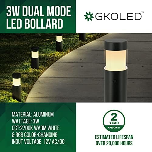 GKOLED 6-Pack RGBW LED Bollard Peyzaj Işığı, Çift Modlu Yol Işıkları, Alçak Gerilim 12V AC / DC 3W Açık Yol Bahçe Lambası,