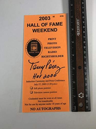 Tony Perez 2003 Hall of Fame İndüksiyon İmzalı Basın Kartı w B & E Hologram-MLB Kesim İmzaları