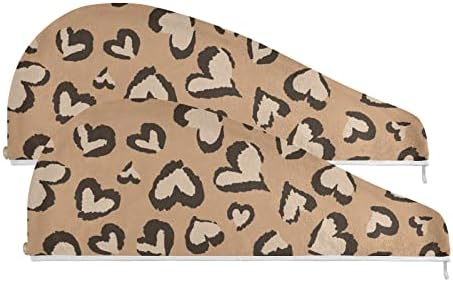 UMİRİKO 2 Paket Saç Kurutma Havlu Mutlu sevgililer Günü Leopar Kalp Mikrofiber Saç Havlu ile Düğme, Kuru Saç Şapka, banyo saç