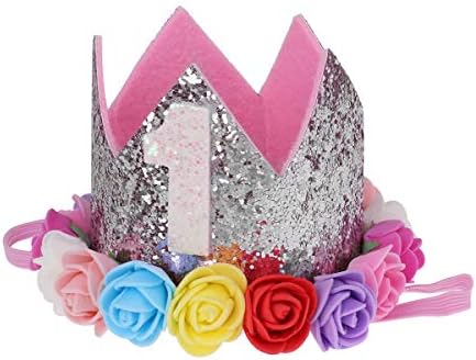 winying Bebek Bebek 1st 2nd Doğum Günü Taç Gül Çiçek Glittery Tiara Parti Şapka Kafa Bandı