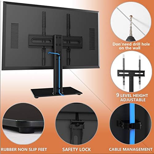 Evrensel TV Standı / Taban Masa Üstü 27 ila 55 inç için Duvara Montajlı TV Standı 9 Seviye Yüksekliği Ayarlanabilir, Ağır Hizmet