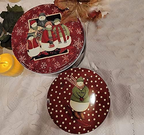 HADAAYA Yuvarlak Noel Temalı Çok Amaçlı Depolama Yuvalama Teneke 2 Set, o Kapakta Kardan Adam Aile Tasarımı